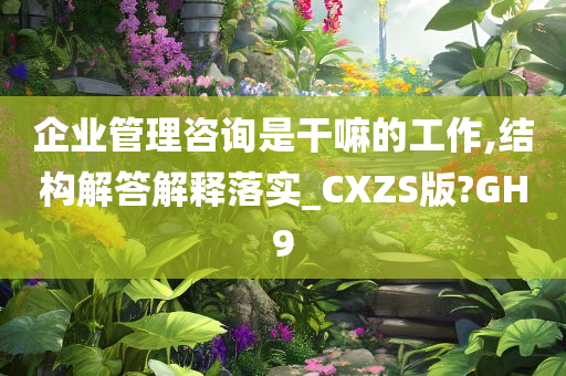 企业管理咨询是干嘛的工作,结构解答解释落实_CXZS版?GH9