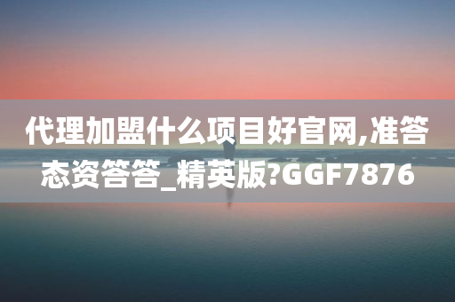 代理加盟什么项目好官网,准答态资答答_精英版?GGF7876