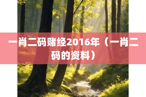 一肖二码赌经2016年（一肖二码的资料）