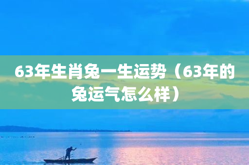 63年生肖兔一生运势（63年的兔运气怎么样）